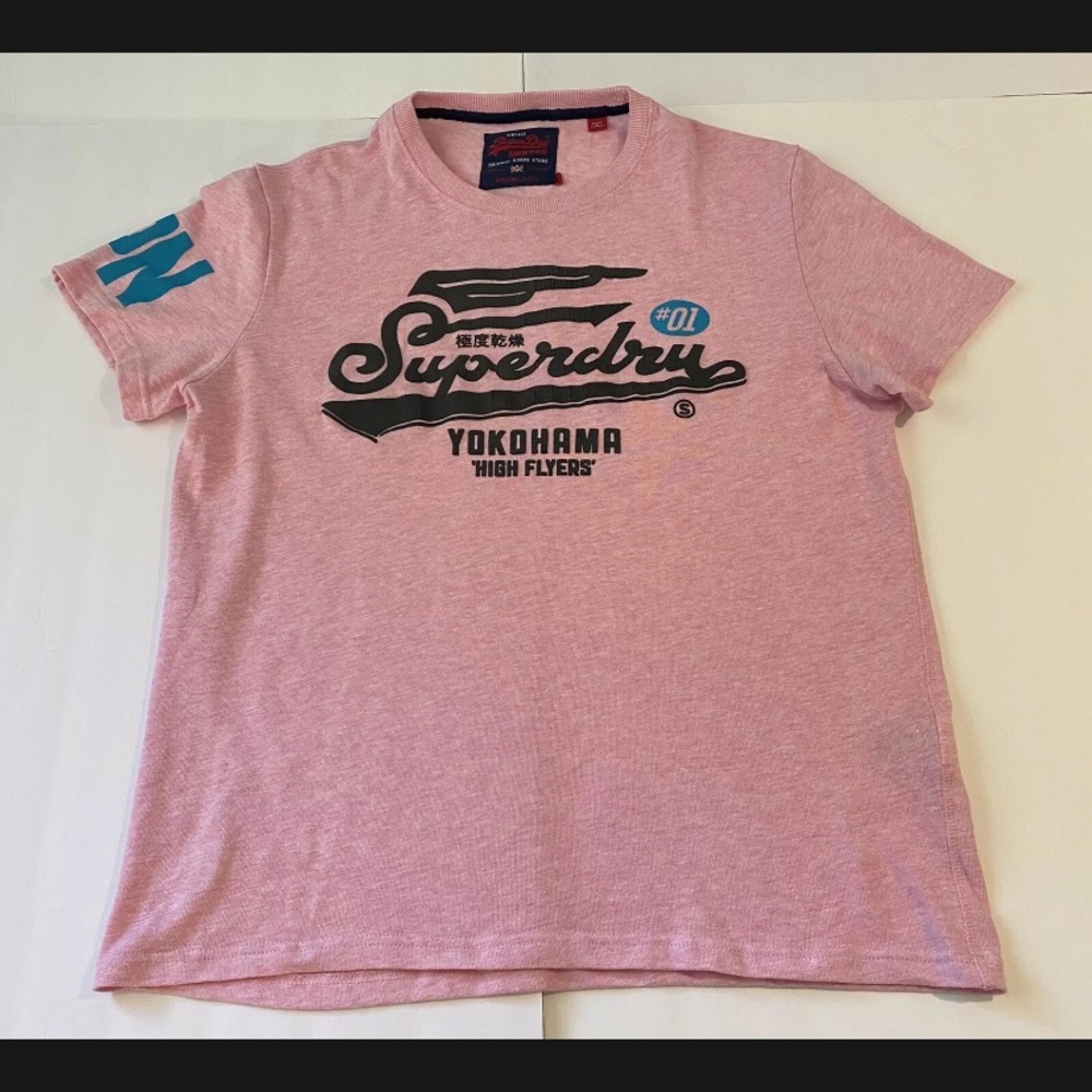 VTG SUPERDRY YOKOHAMA HIGH FLYERS T-SHIRT Pink Black XL British Design JAPAN